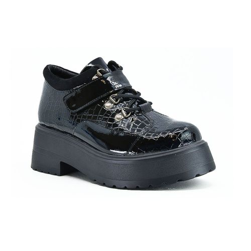 Bota Casual Taco Bajo Korium Runaway Black acordonada